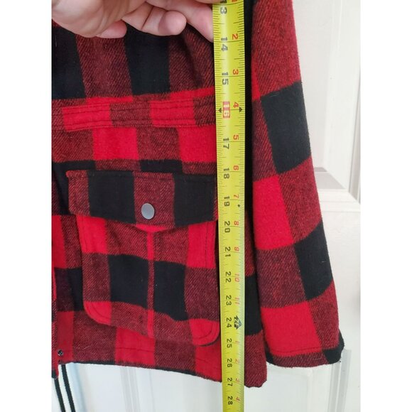 Bongo Jacket Women's Large Red and Black Flannel plaid fake fur coat jacket - Picture 7 of 8